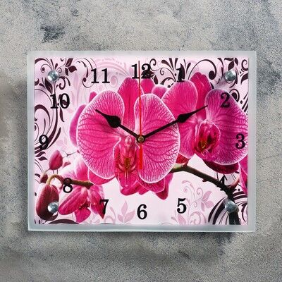 Часы-картина настенные, серия: Цветы, &quot;Розовые орхидеи с узором&quot;, 20х25 см, микс