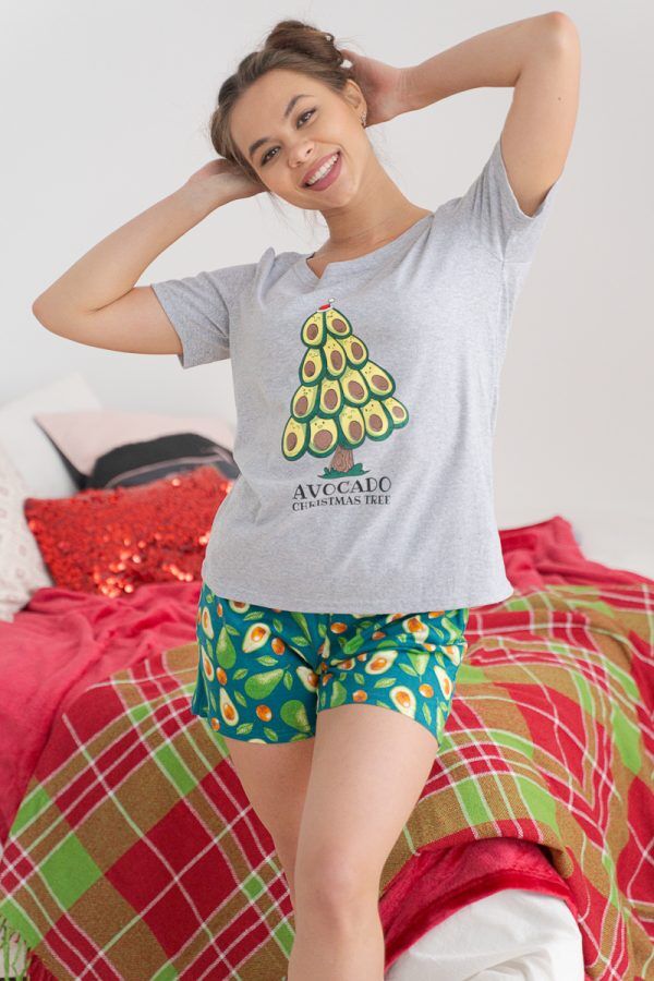 Пижама с шортами ПЖ 018 (Ёлка из авокадо)