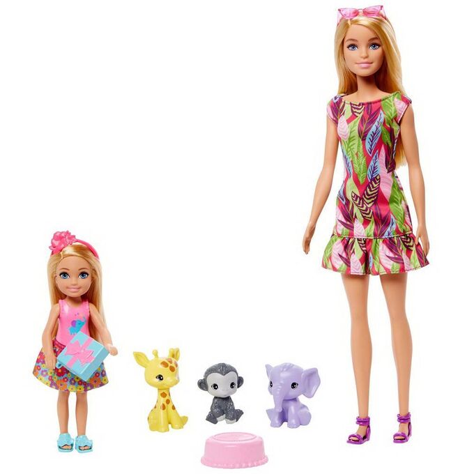Игровой набор Mattel Barbie кукла Барби и Челси с питомцами жираф, слон и обезьянка8