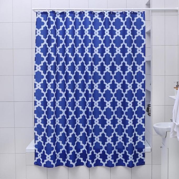 Штора для ванной комнаты Доляна «Марокко», 180?180 см, полиэстер, цвет синий