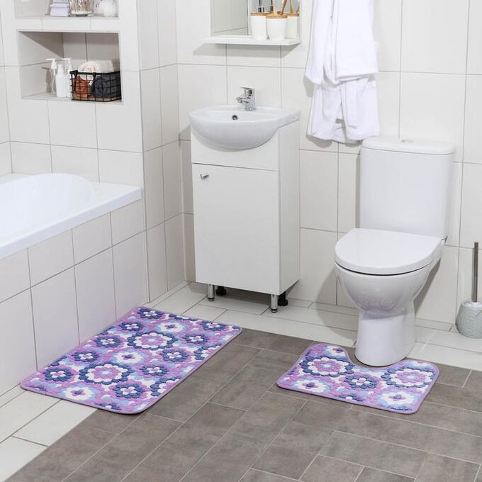 Набор ковриков для ванны и туалета  «Фиолетовые цветы», 2 шт: 40?50, 50?80 см