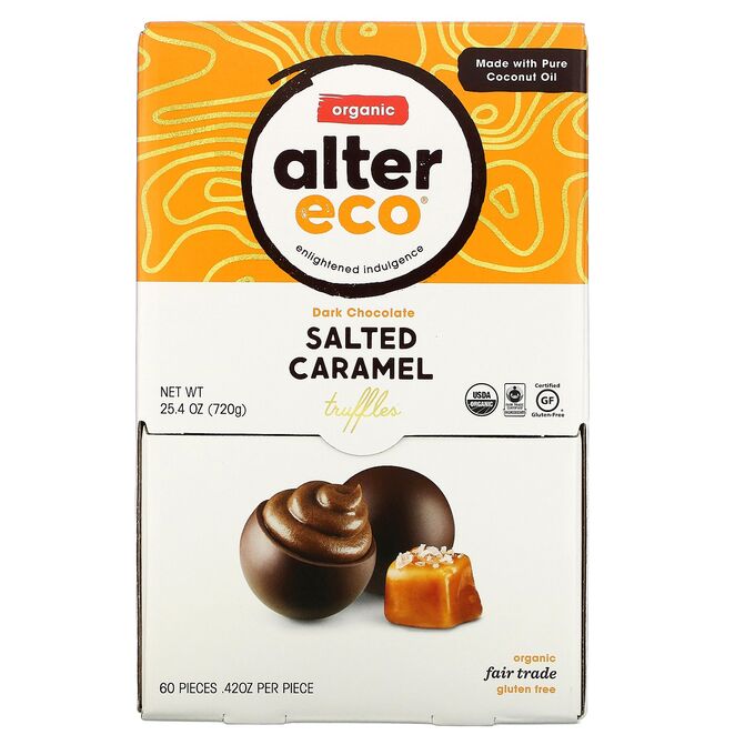 Alter Eco, Органические Трюфели Из Темного Шоколада, Соленая Карамель, 60 Штук, 42 унции Каждый