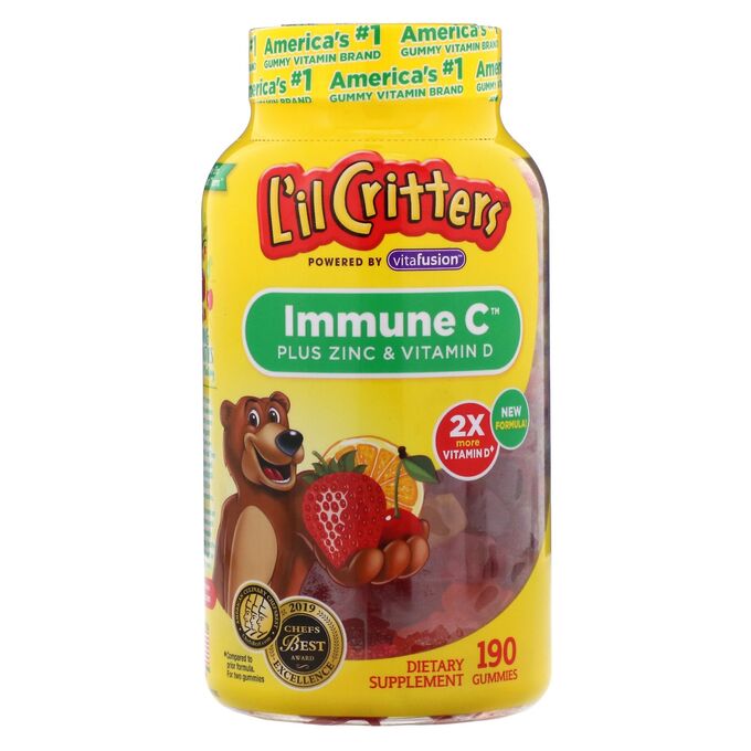 L&#039;il Critters, Immune C с цинком и витамином D, 190 жевательных мармеладок