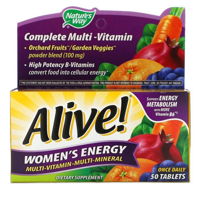 Nature&#039;s Way, Alive! Women&#039;s Energy, комплекс витаминов и микроэлементов для женщин, 50 таблеток