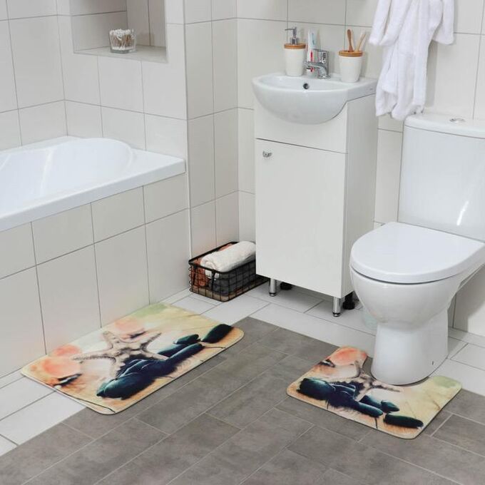Набор ковриков для ванны и туалета «Морская звезда», 2 шт: 45?70, 39?45 см