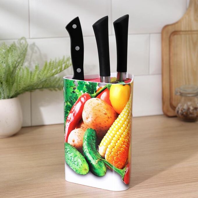 СИМА-ЛЕНД Подставка для ножей «Яркоцвет», 12x12x18 см, с наполнителем