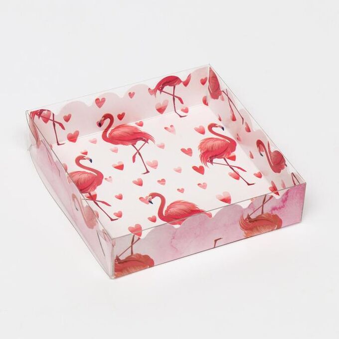 СИМА-ЛЕНД Коробочка для печенья с PVC крышкой, &quot;Фламинго&quot;, белый, 12 х 12 х 3 см