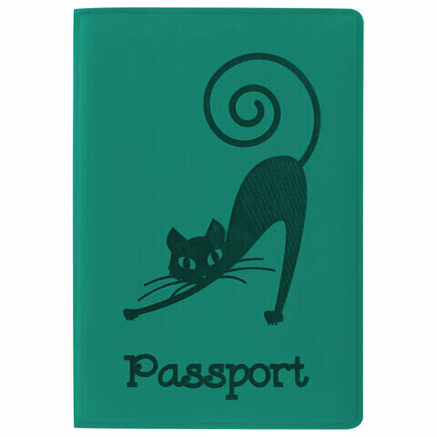 Обложка для паспорта STAFF, мягкий полиуретан, &quot;Кошка&quot;, бирюзовая, 237616