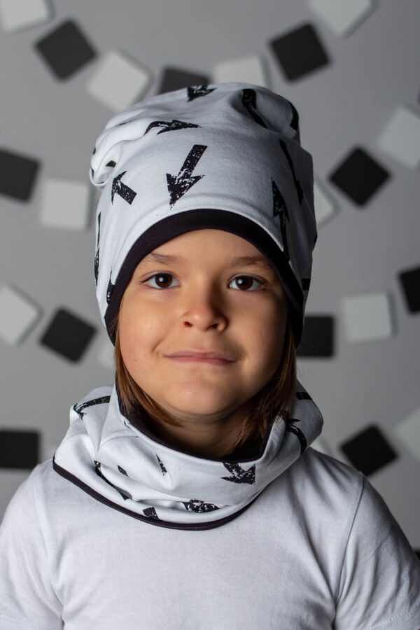 ivdt37 Комплект детский демисезонный для мальчика шапка+снуд СТРЕЛКИ