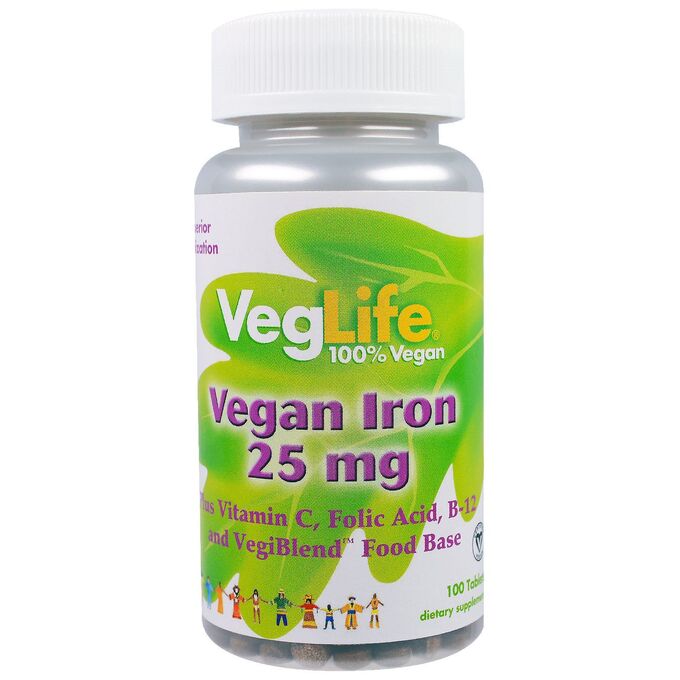 iherb VegLife, Железо растительного происхождения, 25 мг, 100 таблеток