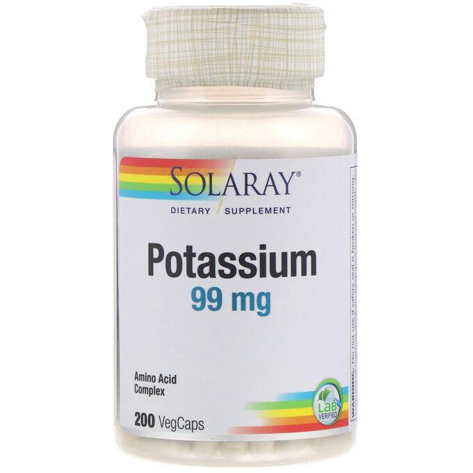 iherb Solaray, Калий, 99 мг, 200 растительных капсул