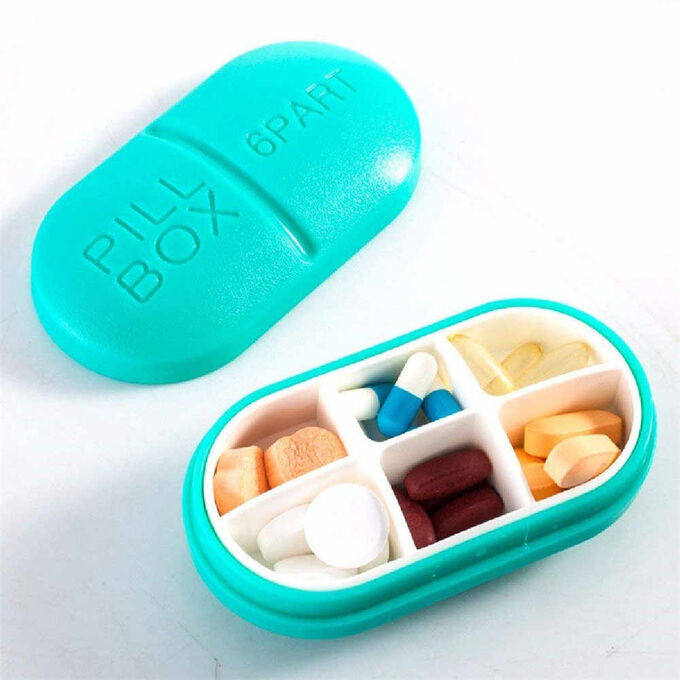 Карманная таблетница Pill Box с 6-ю отделениями.