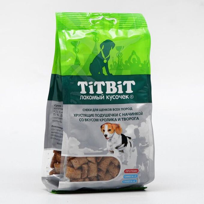 Xрустящие подушечки TiTBiT со вкусом кролика и творога для щенков, 95 г