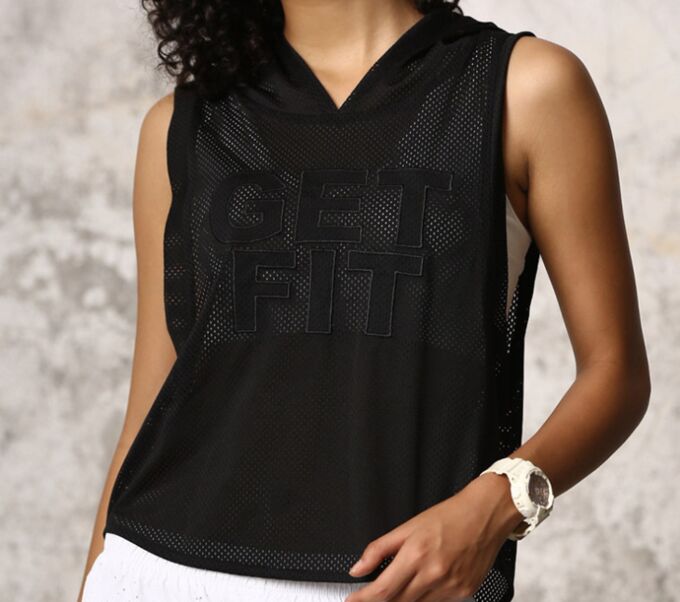 Женская спортивная сетчатая майка с капюшоном, надпись &quot;get fit&quot;, цвет черный