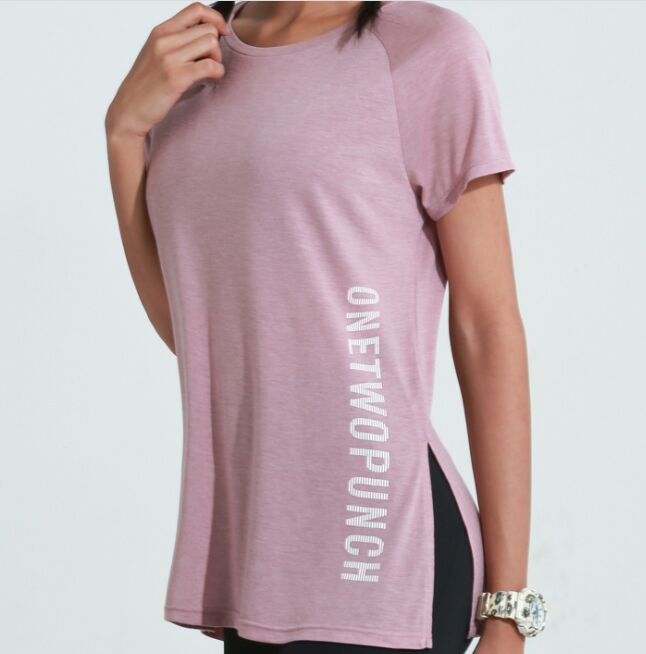 Женская спортивная футболка с разрезом, надпись&quot;onetwopunch&quot;, цвет розовый