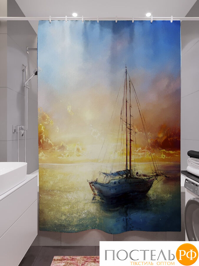 Фотоштора для ванной (джордан 180х200 см - 1 шт) Морская живопись
