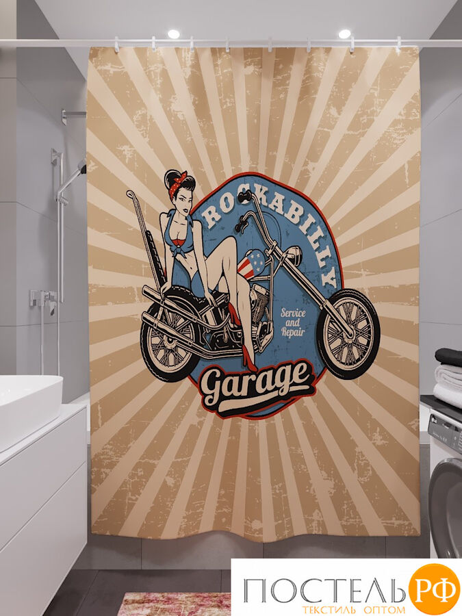 Фотоштора для ванной (джордан 180х200 см - 1 шт) Мотоцикл