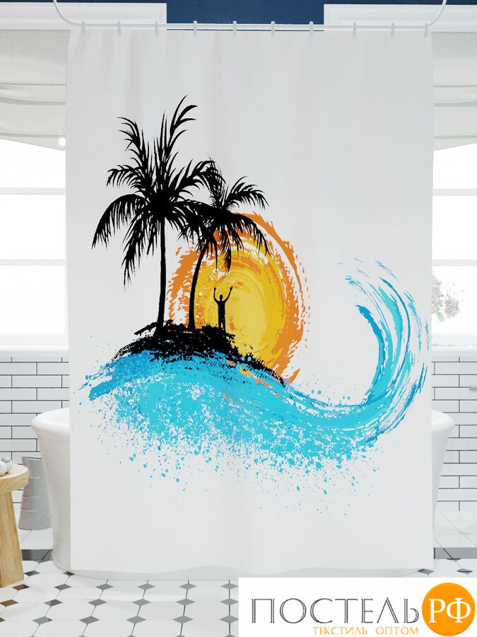 Фотоштора для ванной (джордан 180х200 см - 1 шт) Пальмы и океан