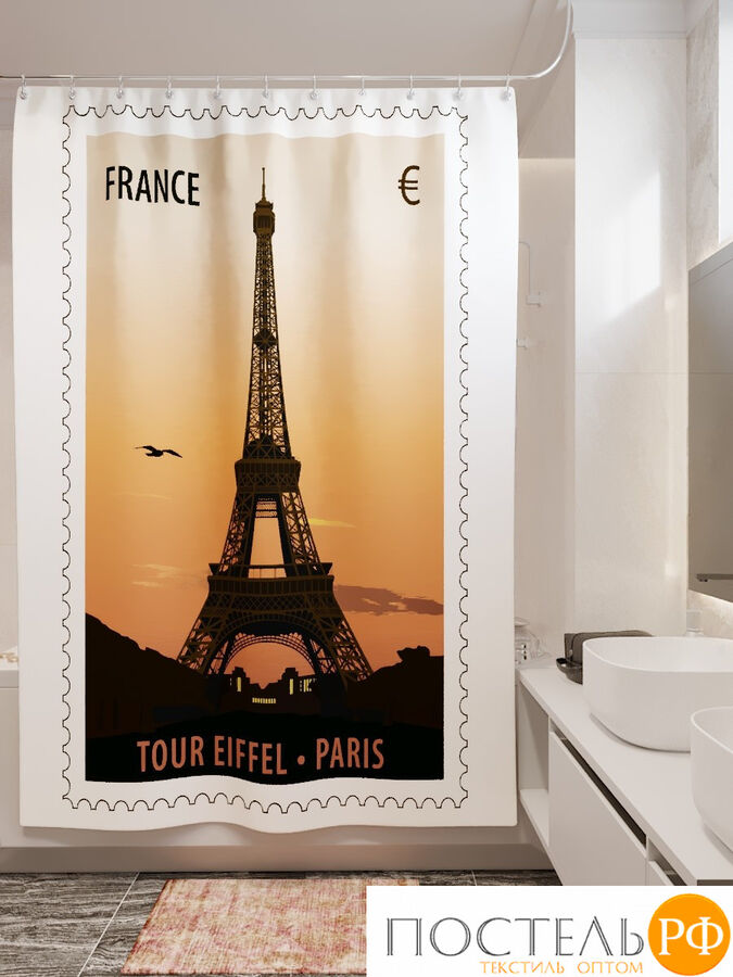 Фотоштора для ванной (джордан 180х200 см - 1 шт) Парижская марка