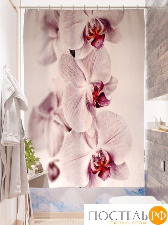 Фотоштора для ванной (джордан 180х200 см - 1 шт) Райские цветы