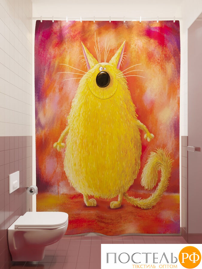Фотоштора для ванной (джордан 180х200 см - 1 шт) Счастливый котик