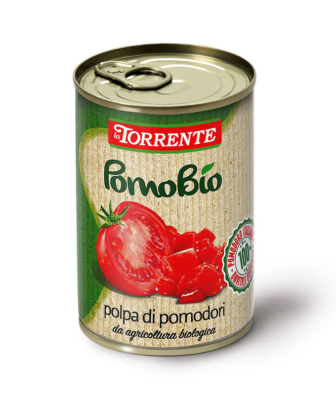 Polpa di pomodori PomoBio Помидорная мякоть кусочками Био 400 г. (ж/б)