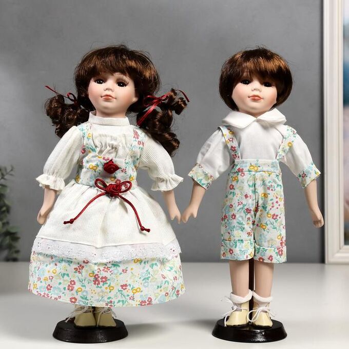 СИМА-ЛЕНД Кукла коллекционная парочка набор 2 шт &quot;Стася и Егор в нарядах в цветочек&quot; 30 см