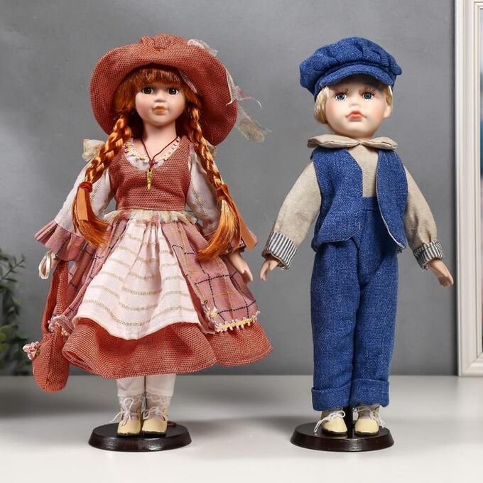 Кукла коллекционная парочка набор 2 шт &quot;Катя и Слава в коралловых нарядах&quot; 40 см