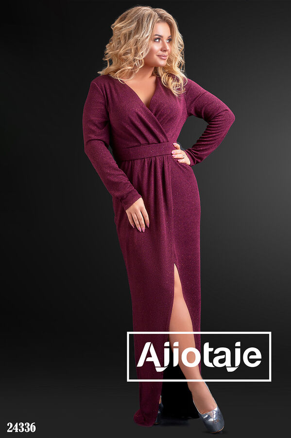 Ajiotaje Платье в пол цвета марсала с высоким вырезом