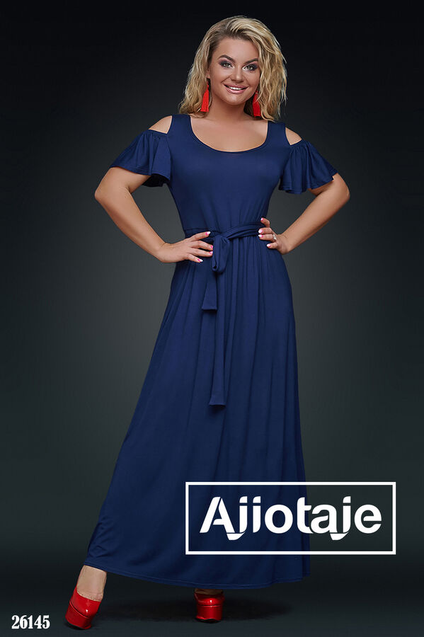 Ajiotaje Темно-синее платье в пол с вырезами на плечиках