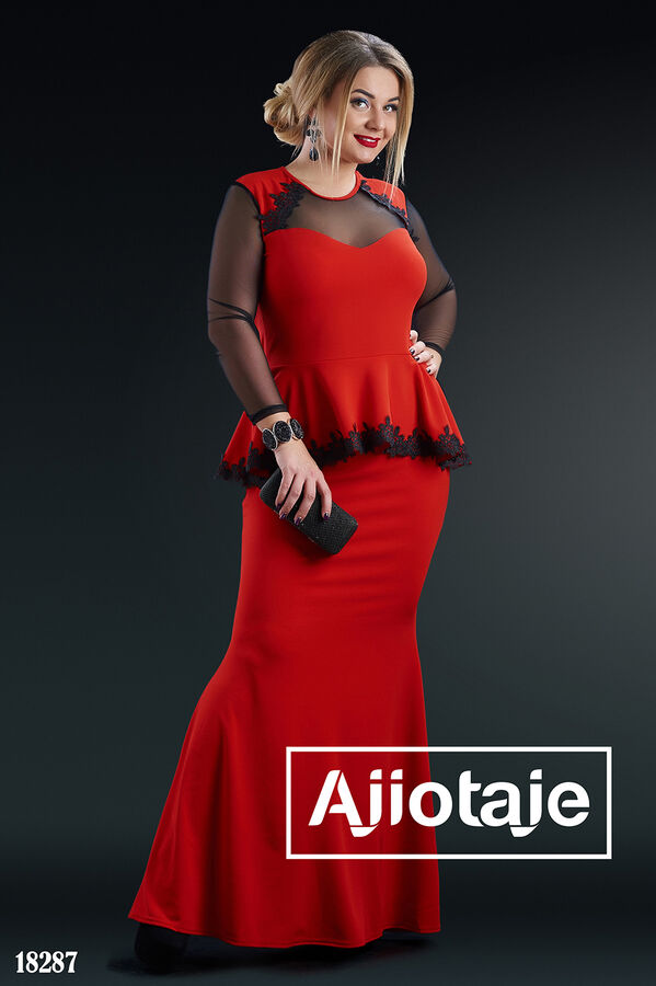 Ajiotaje Элегантное платье в пол с кружевом красного цвета