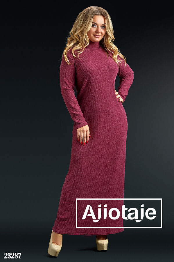 Ajiotaje Бордовое платье макси с длинным рукавом