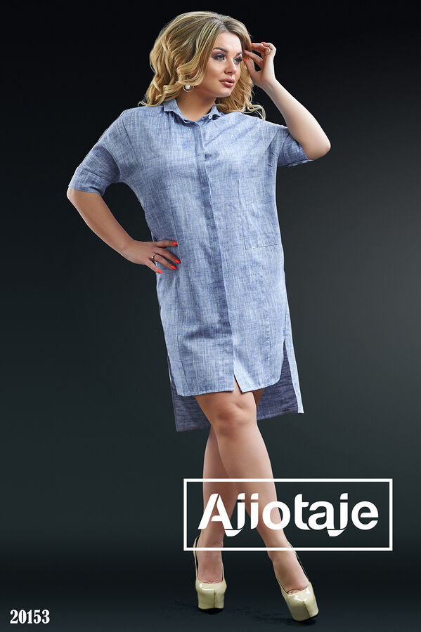 Ajiotaje Льняное платье рубашка голубого цвета