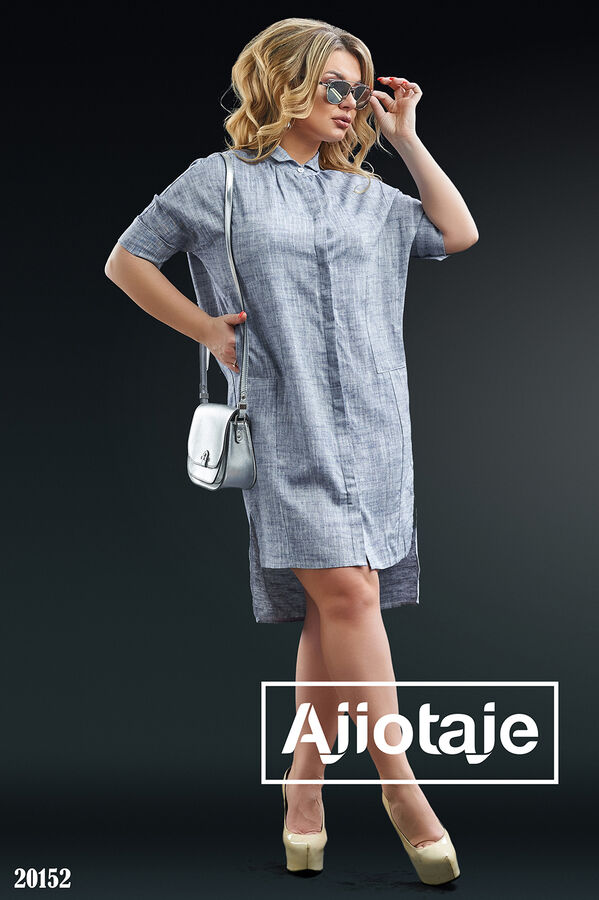 Ajiotaje Льняное платье рубашка с асимметрией