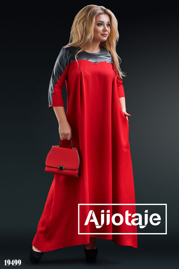 Ajiotaje Красное платье в пол свободного силуэта