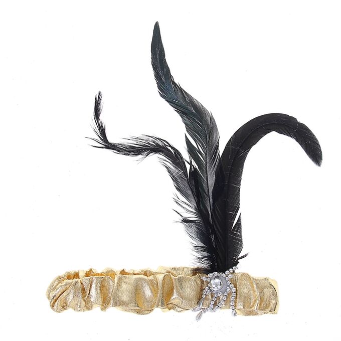 Карнавальная повязка на голову, с перьями, цвет золотой