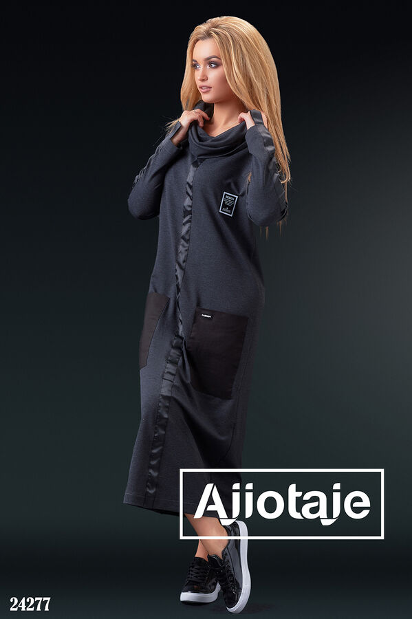 Ajiotaje Платье цвета графит с накладными карманчиками