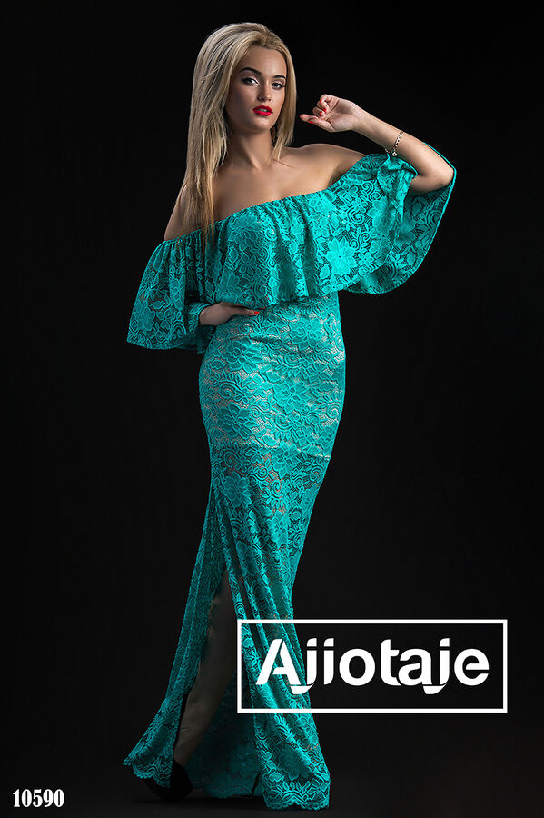Ajiotaje Платье в пол открытыми плечами бирюзового цвета