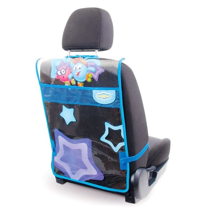 Накидка- незапинайка &quot;Смешарики&quot; для защиты спинки переднего сиденья от ног ребёнка, мягкий прозрачный ПВХ, цвет синий/голубой, SM/KMT-010 Krosh