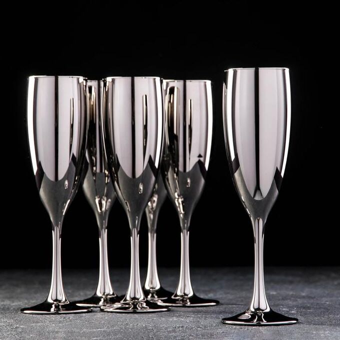 Набор бокалов для шампанского «Серебро», 170 мл, 6 шт, цвет серебряный