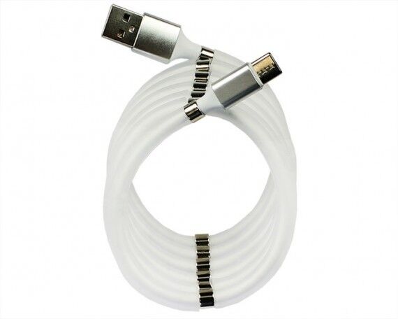 Кабель Type-C Spiral - USB металл белый, 0.9м