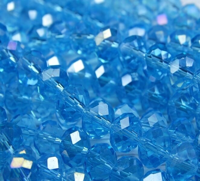 БП016ДС68 Хрустальные бусины Ярко-голубой прозрачный (с покрытием) 6х8 мм, 25 шт.