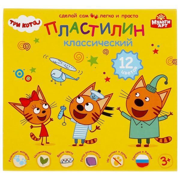 100MODCLAY-12-180G-TC Пластилин классический Три Кота 12 цв (180 г) MultiArt в кор.16шт