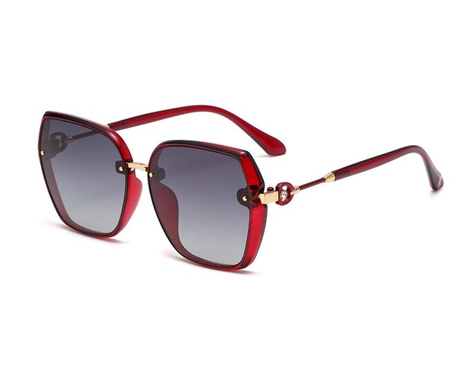 Женские солнцезащитные поляризованные очки в защитном чехле,  красная оправа,  красные дужки с декоративным элементом