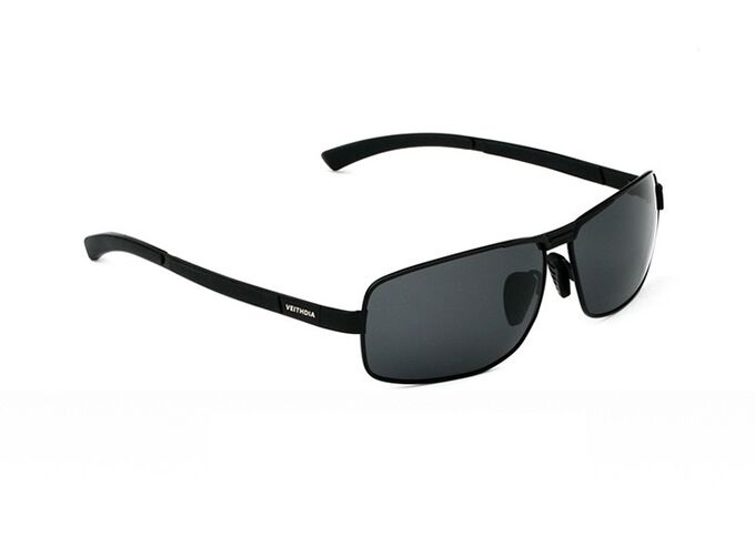 Мужские поляризованные солнцезащитные очки  с надписью &quot;Veithdia&quot; в защитном чехле, темно-серая линза, черная оправа, черные дужки