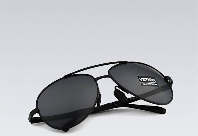 Мужские поляризованные солнцезащитные очки авиаторы с надписью &quot;Veithdia&quot; в защитном чехле, черная оправа, серая линза