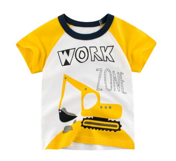 Футболка детская, принт &quot;Экскаватор&quot;, надпись &quot;Work Zone&quot;, цвет белый/желтый