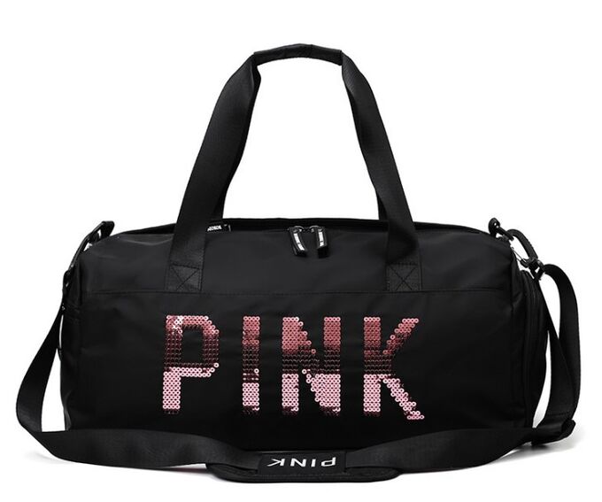 Спортивная сумка, декор пайетки, надпись &quot;PINK&quot;, цвет черный