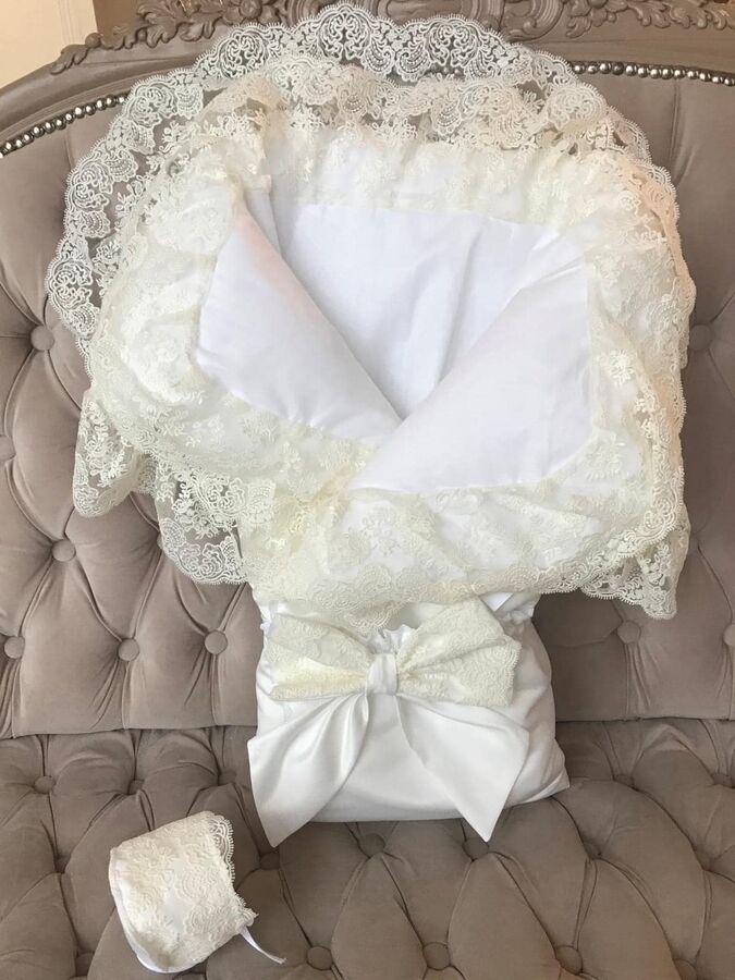 Luxury Baby Зимний Конверт-одеяло на выписку &quot;Милан&quot; (молочный с молочным кружевом)
