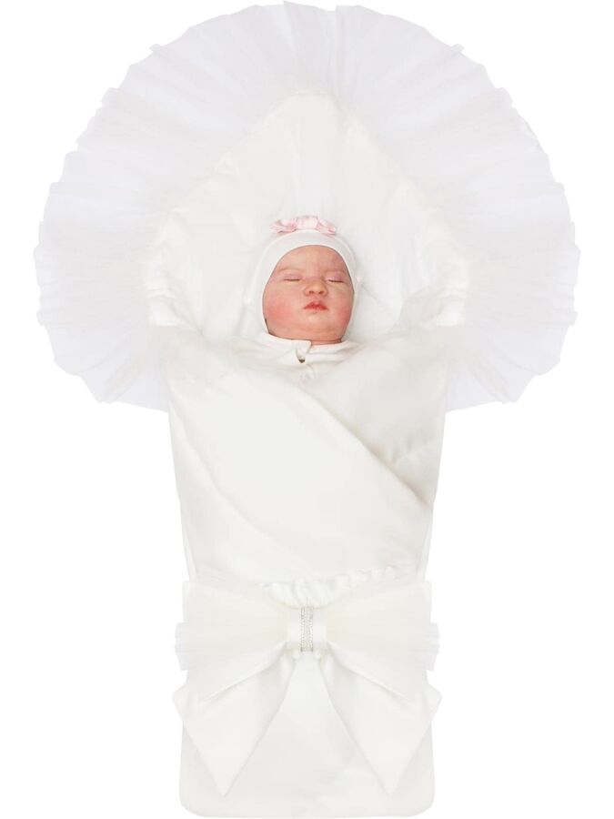 Luxury Baby Конверт-одеяло на выписку &quot;Бабочка&quot; белый с фатином